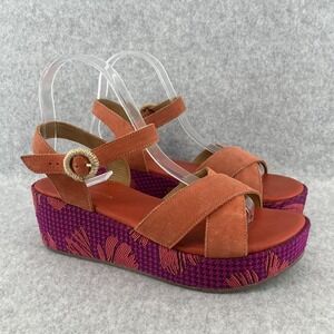 Anthropologie Alice Platform Women 9 Sandals Orange Suede Floral Boho Beach Pool
